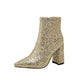 Pointed Toe Chunky Heel Sequined Fashion Women's Boots - EnigmaParis