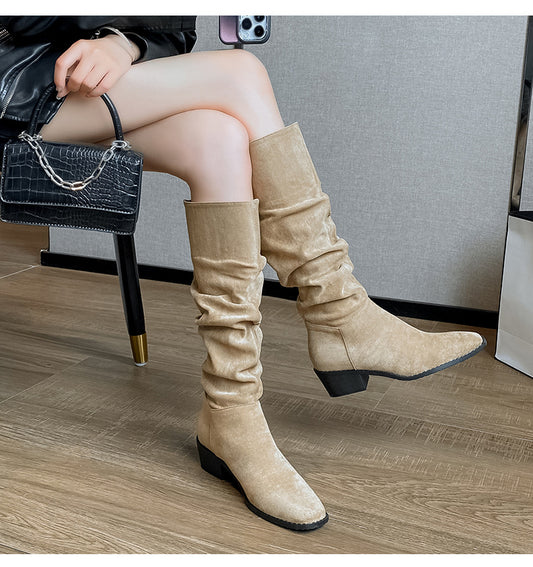 French Western Denim Boots - Stylish Mid-calf Footwear for a Trendy Look.