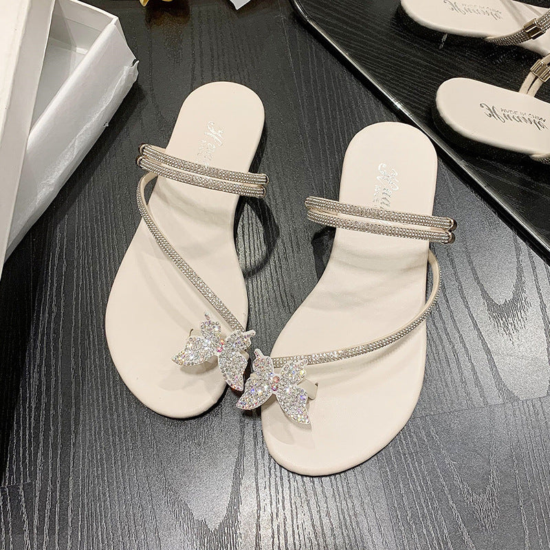 Stylish Plus Size Rhinestone Sandals: Bow Toe Covering, Fashionable Outer Wear - EnigmaParis