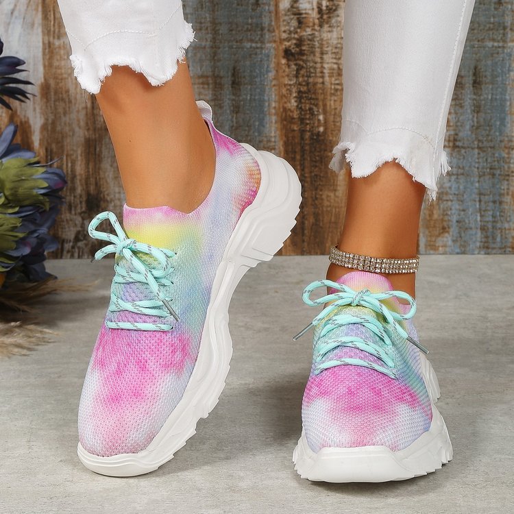 Floral Burst Casual Flower Sports Shoes - Women's Plus Size Flat Bottom Sneakers.