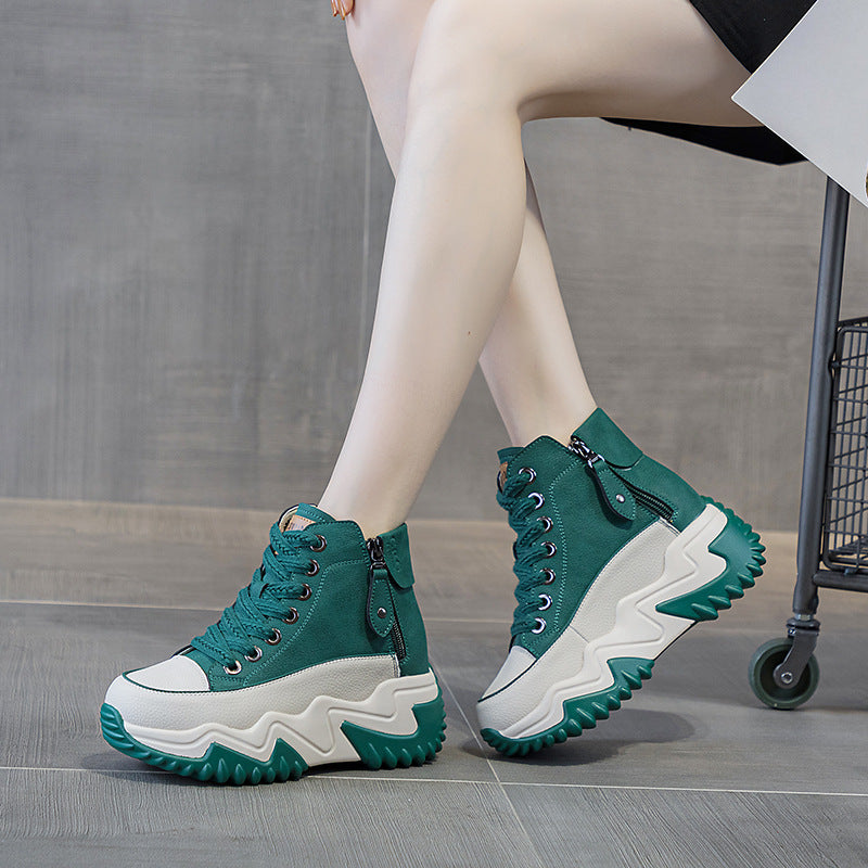 Women's Height Increasing Insole 7CM Leather Platform Shoes.