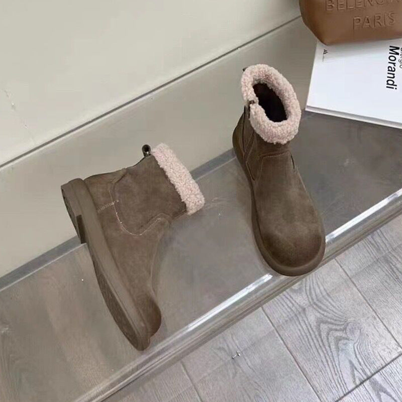 Lamb Fur Snow Boots Genuine Leather Warm Retro - EnigmaParis