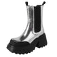Autumn and Winter Cowhide Silver Platform Martin Boots - Women's High Heel Footwear.