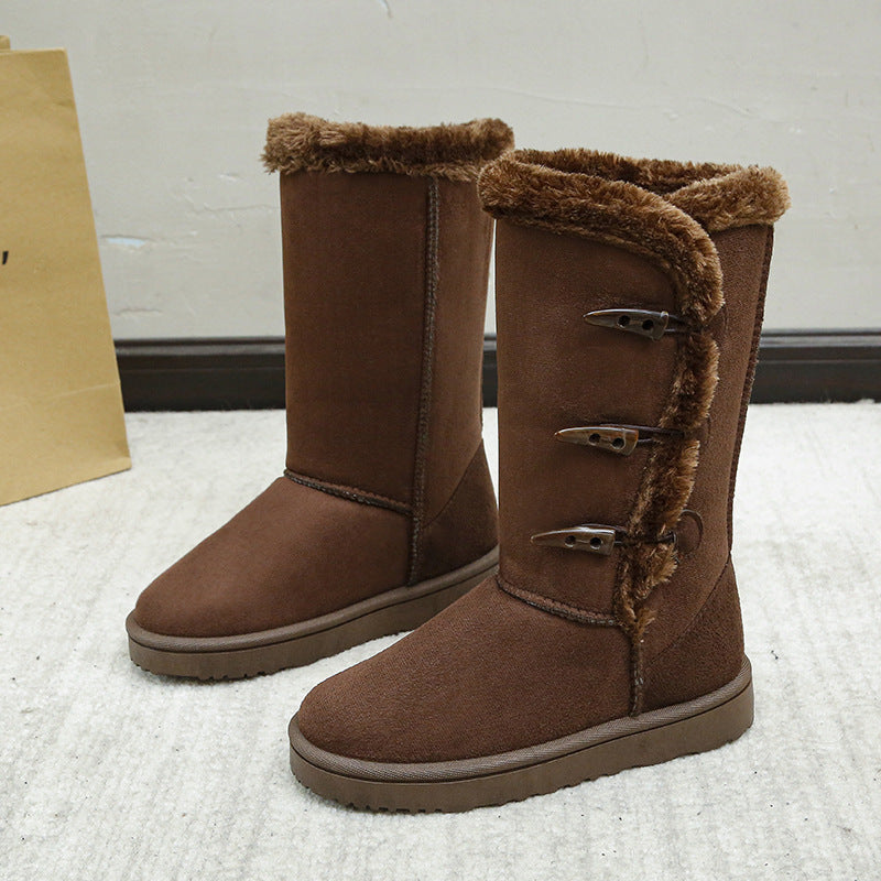 Cotton Shoes Thickened Mid-top Snow Boots Middle Tube Leather Boots - EnigmaParis