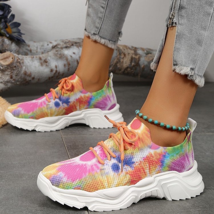 Floral Burst Casual Flower Sports Shoes - Women's Plus Size Flat Bottom Sneakers.