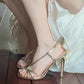 Gold Thin Heel Open Toe Round Toe High Heels