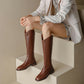 Full Cowhide Low Heel V Cut Knight Boots - Comfortable and Stylish Footwear.