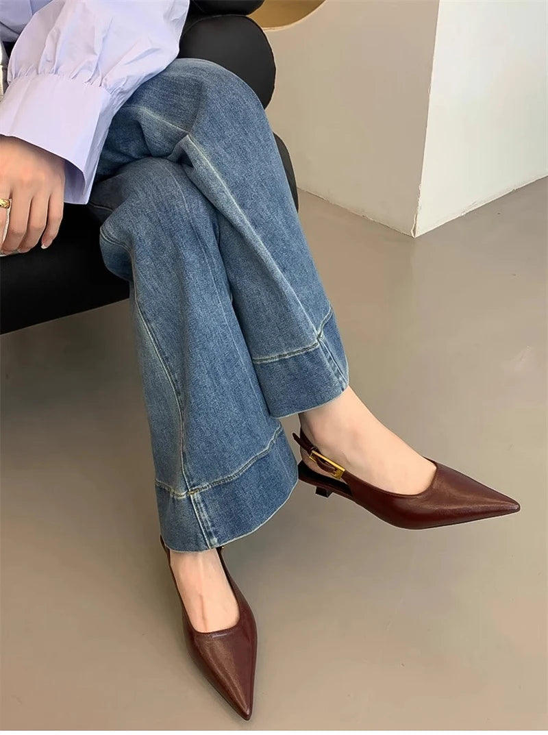 Summer Pointed Toe Women Sandals Fashion Singbacks Mules Shoes Ladies Elegant Low Heel Stripper Party Sandalias
