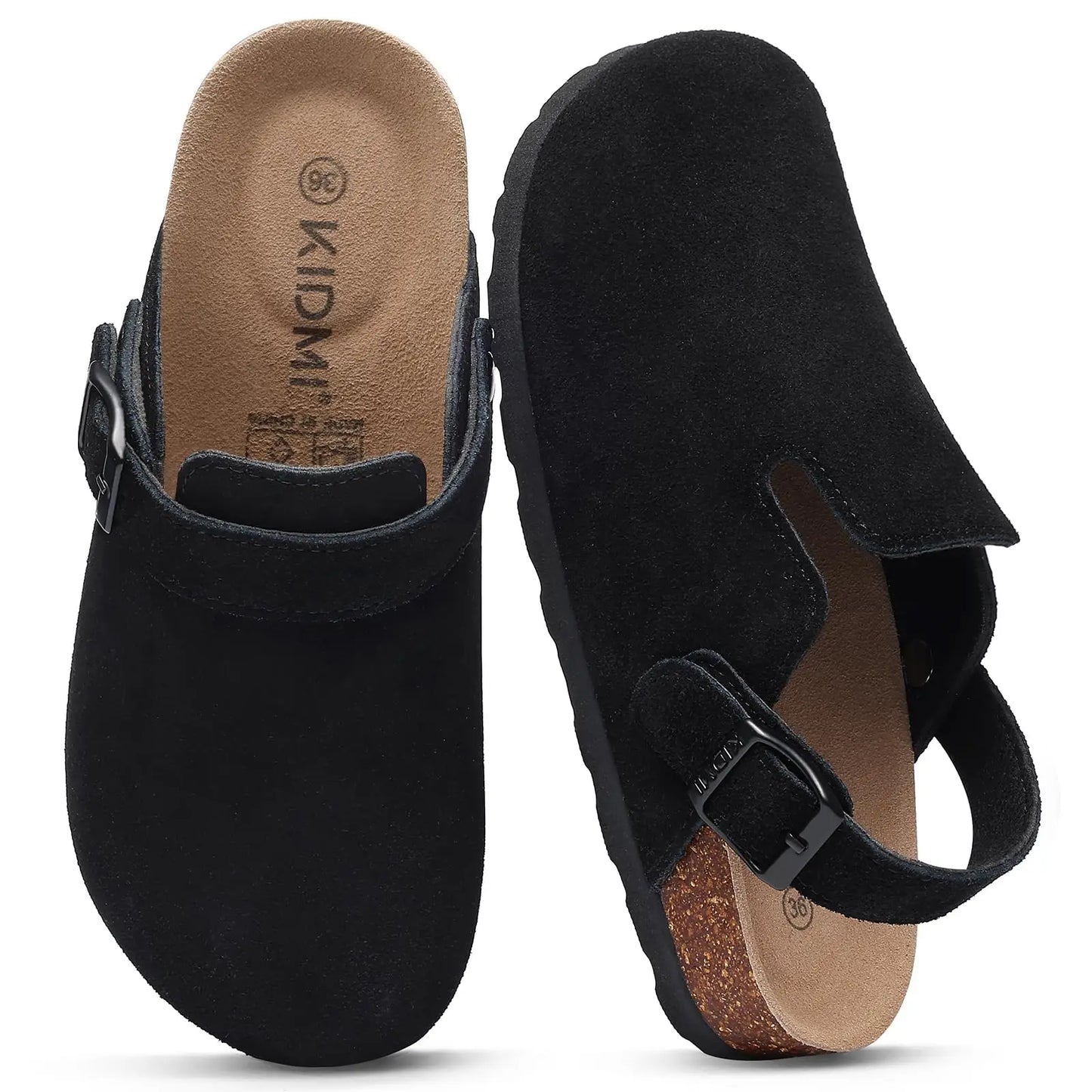 Crestar Women's Suede Clogs with Adjustable Strap Fashion Cork Footbed Genuine Leather Mules Outdoof New Slip on Potato Shoes
