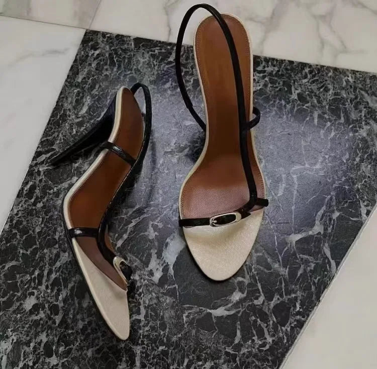 Liyke Summer Fashion Buckle Open Toe Slip On Back Strap Sandals Women Black White High Heels Wedding Prom Shoes Zapatos Mujer