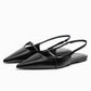 New Bling Women Sandal Fashion Pointed Toe Shallow Slip on Ladies Elegant Slingback Shoes Med Heel Flat Shoes Luxury Brand