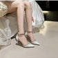 Comemore 2025 White Wedding Bridesmaid Shoes Satin Fashion Rhinestone Fringe Chain High Heels Black Temperament Elegance Pumps