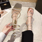 Xibeilove 2024 Summer Luxury Women Sandals Crystal Square Head Gold Rhinestone Snake Pattern High Heels Wedding Party Shoes