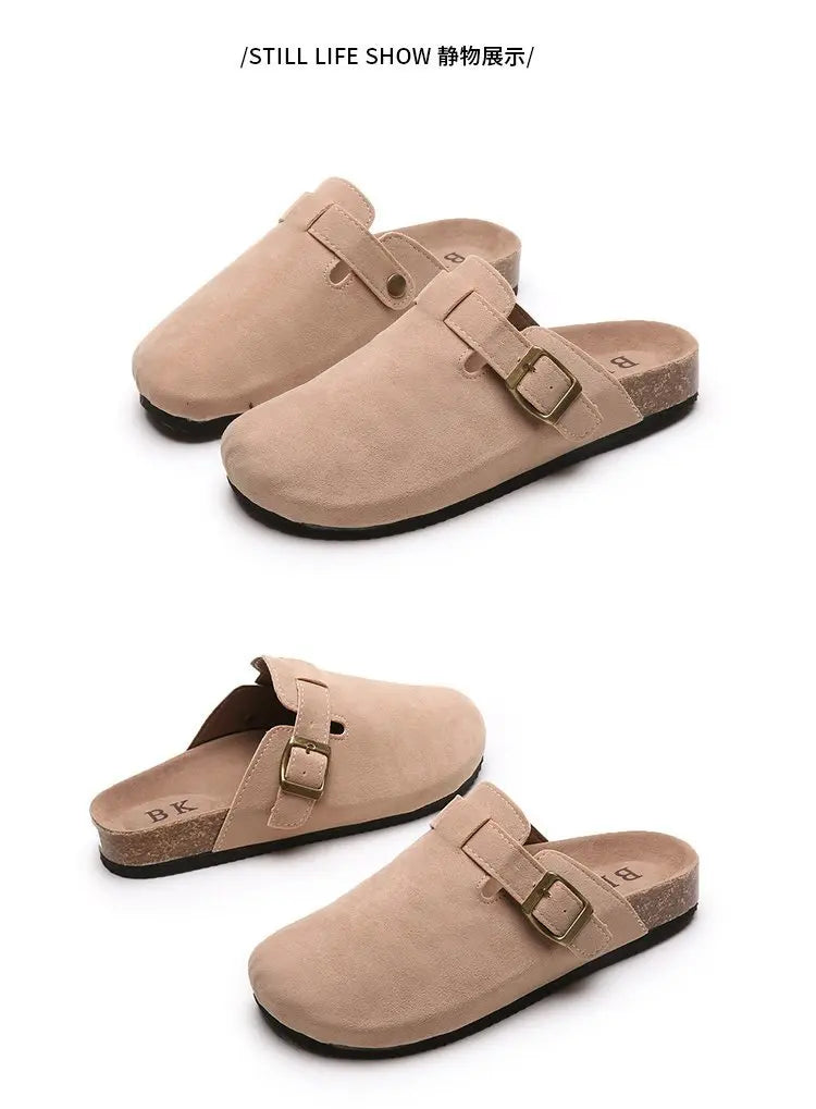 2023 New Concise Retro Outside Flat with Women's Slippers Mules Modern Sandals Buckle Shoes Strap Autumn Winter