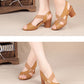 Women Summer Sandals Platform Round Mid Heel Back Strap Peep Toe Pu Leather Beach Casual Fashion Shoes Ladies Female 2023