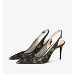 Brand Designer White Women Wedding Pumps Mesh Embroidered Flowers Back Strap Sexy Slingback High Heel Dress Shoes for Ladies