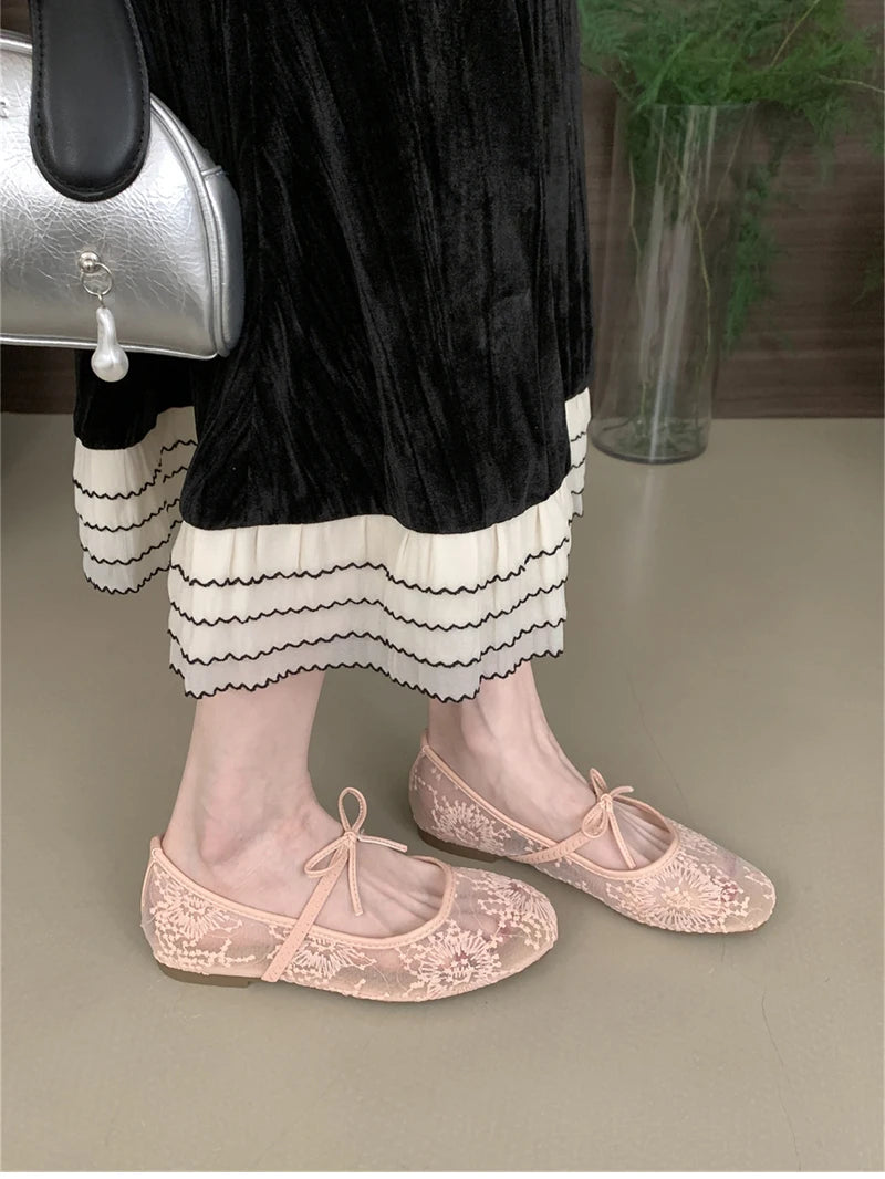 2025 Spring Lace Women Mary Jane Shoes Fashion Slip On Comfort Street Style Soft Sole Female Dress Flats Shoes