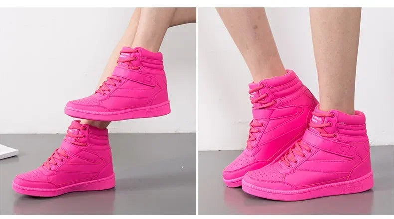 Designer Woman Breathable High Top Black White Boots Women Casual Sport Shoes Platform Hidden Increasing Sneakers Leather Shoe