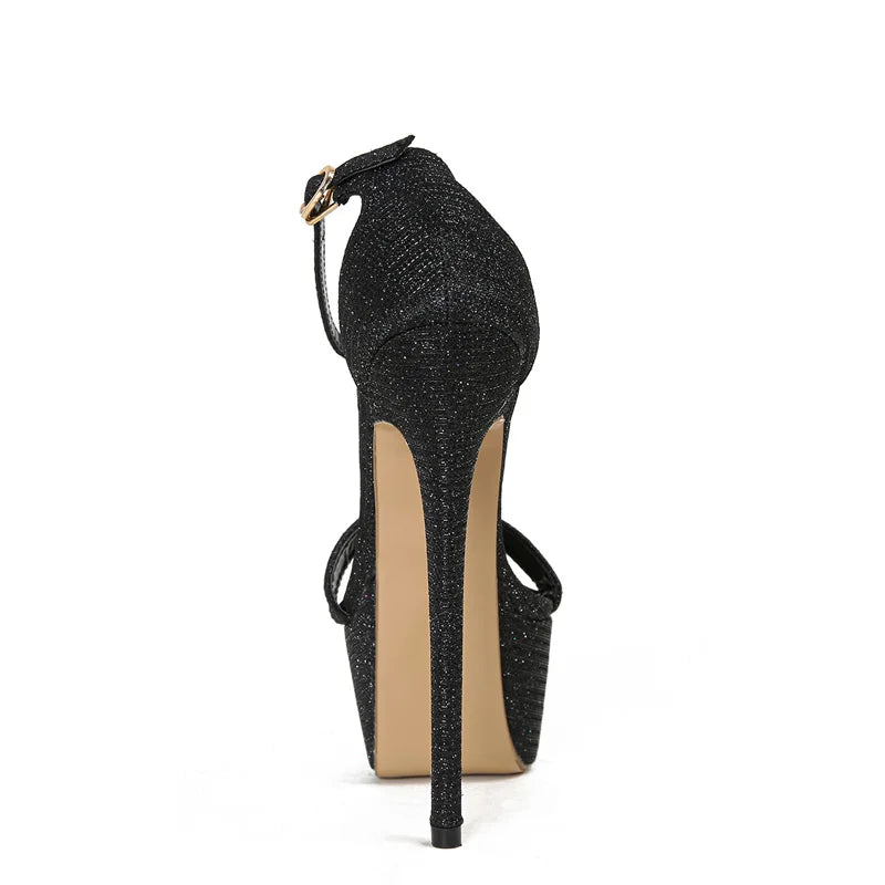 Liyke Model Catwalk Sequined Platform Sandals For Women Sexy Open Toe Party Nachtclub Stripper Heels Pole Dance Shoes Size 34-46
