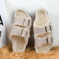 Men Women Plush Fur Slippers with Double Buckle Cork Sandals Winter Supper Warm Home Shoes Barefoot Comfort Footbed Sales