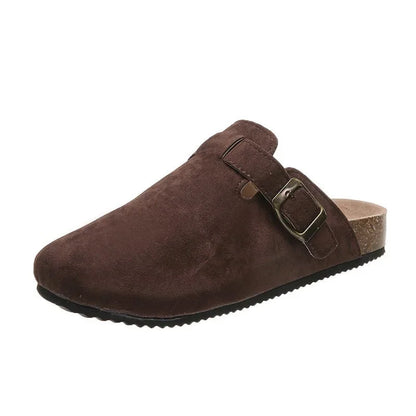 2023 New Concise Retro Outside Flat with Women's Slippers Mules Modern Sandals Buckle Shoes Strap Autumn Winter