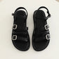 Low Sandals Woman Leather Low-heeled Rome Fabric Slides Rubber Hoof Heels Low Sandals Woman Leather Low-heeled Fabric Rubber Sli