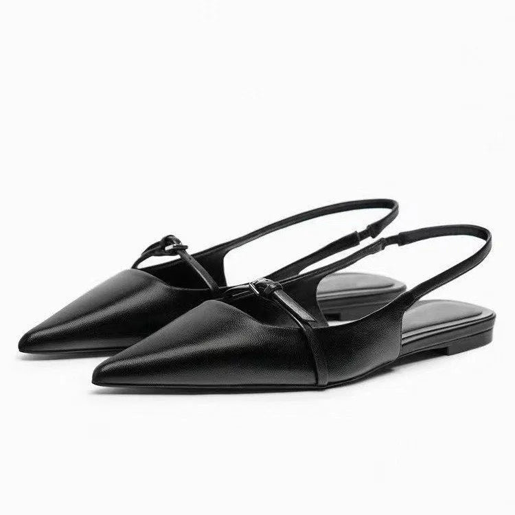 New Bling Women Sandal Fashion Pointed Toe Shallow Slip on Ladies Elegant Slingback Shoes Med Heel Flat Shoes Luxury Brand