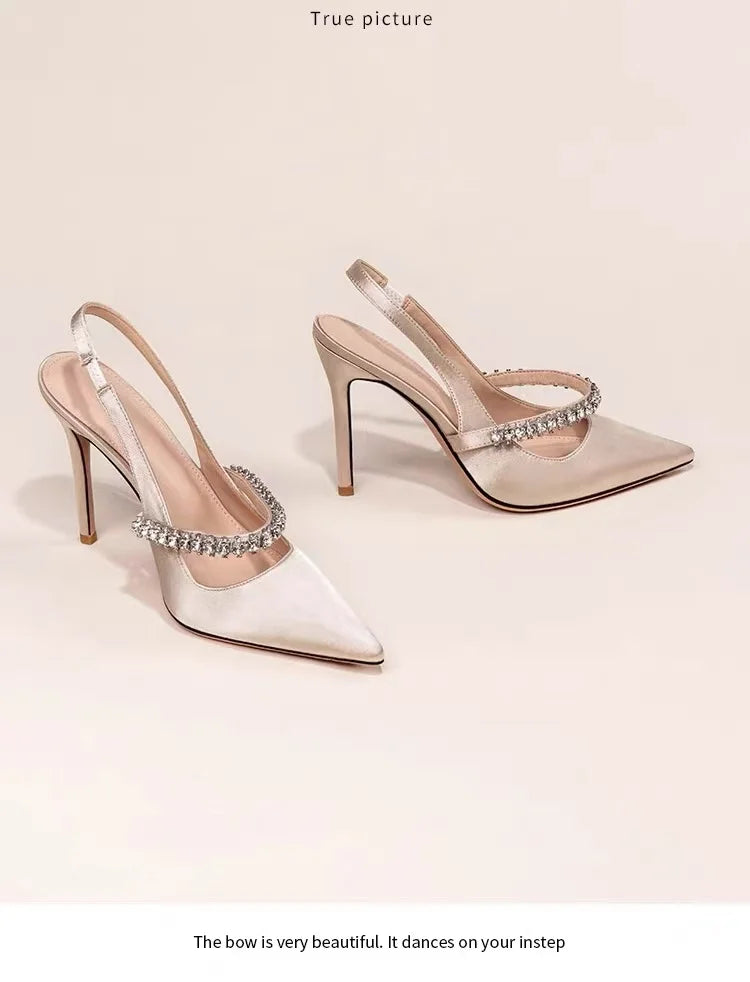 Women's Water Diamond 2025 New Slim Heeled Pointed High-heeled Shoes with A Headband and Sandals for Women's Singles