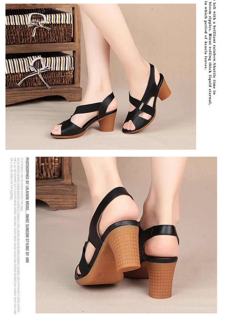 Women Summer Sandals Platform Round Mid Heel Back Strap Peep Toe Pu Leather Beach Casual Fashion Shoes Ladies Female 2023