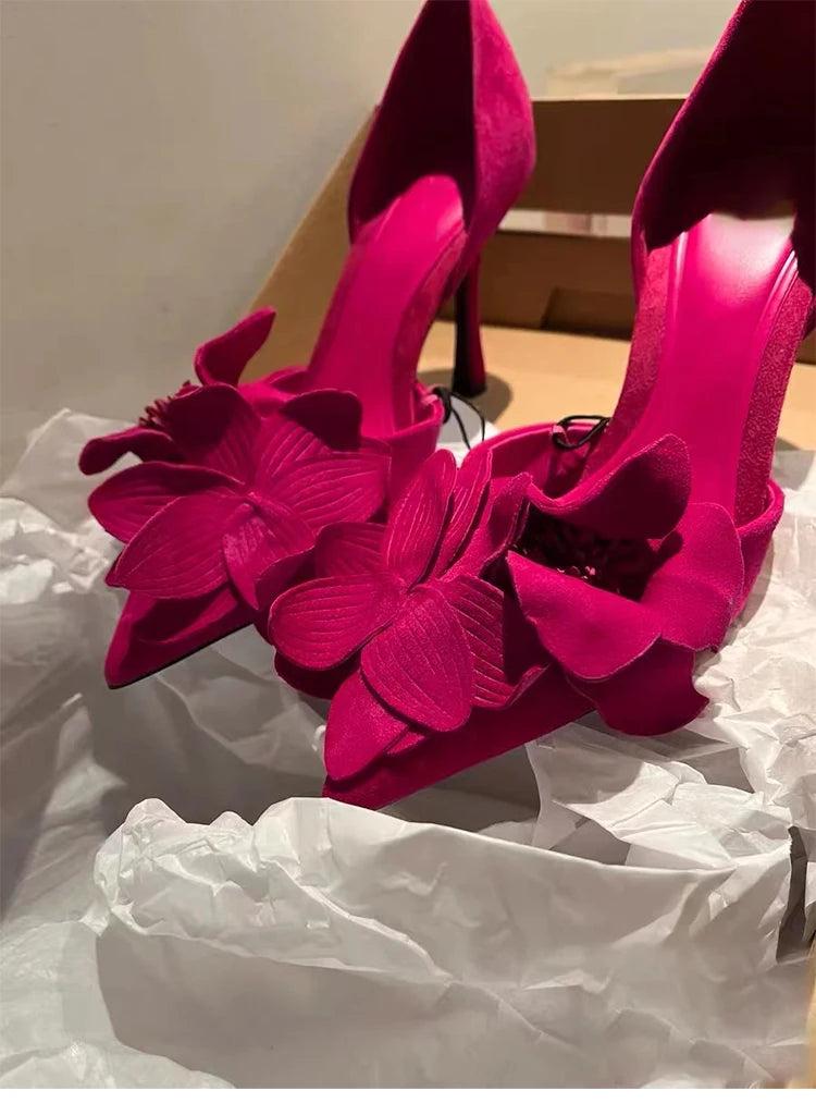 Ladies Solid Red Flowers Lace Up Unique Sexy Sandals Cross Tied Stiletto Heel Party 2023 New Arrival Summer Woman Shoes