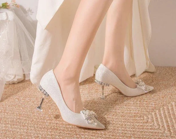 Pumps with Bow on Heeled Wedding Bride Shoe High Heels Shoes for Women Pointed Toe Woman PumpsLoafers Stilito Beau Today Lastest