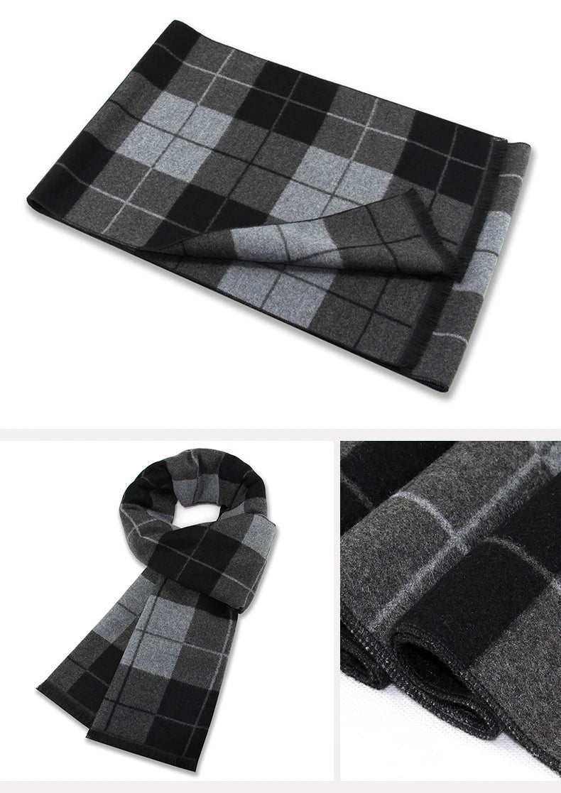 Luxury Wool Scarf for Men | Winter Warm Cashmere Silk Plaid Pashmina Shawl | EnigmaParis
