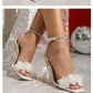 Summer 2025 Women's Fairy Tale Toe-Open Crystal Rhinestone High Heel Sandals Rubber Sole Square Toe Bridal Shoes