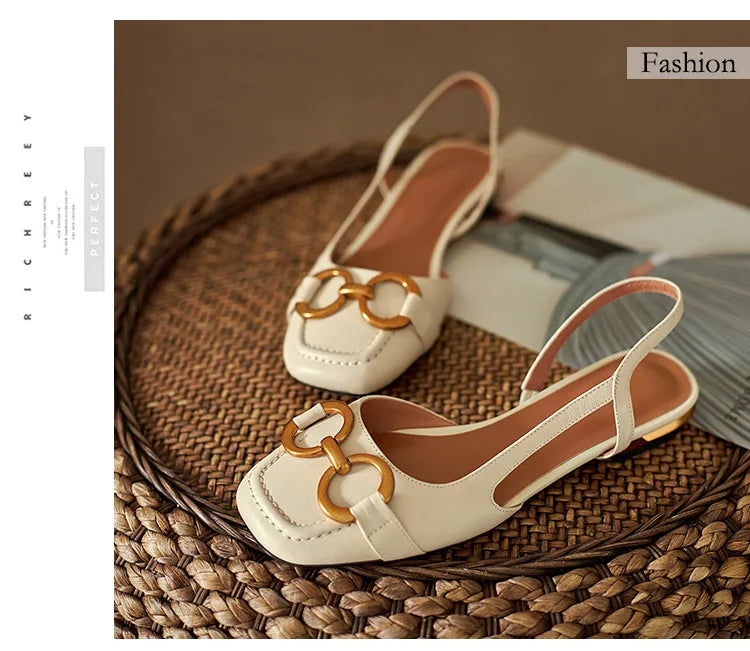 Retro Women Sandals Fashion Low-heeled Shoes Slingback Suede Office Ladies Shoes High Quality Elegant Slip on Woman Flat Sandals