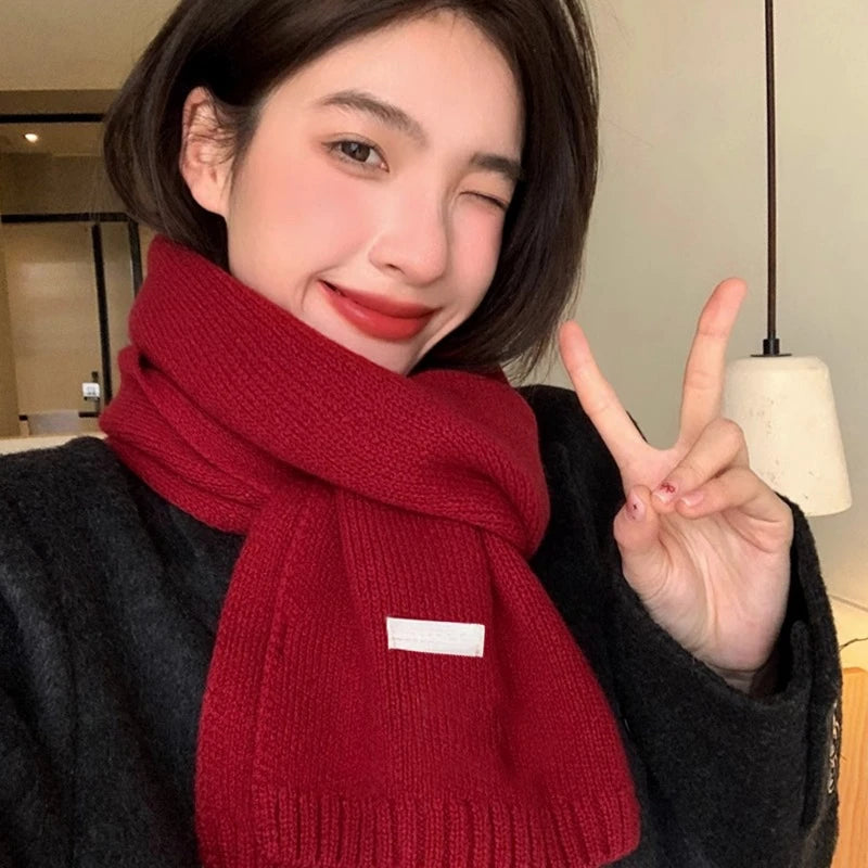 Winter Wool Scarf for Women | Solid Color Cashmere Knitted Muffler | Korean Style | EnigmaParis