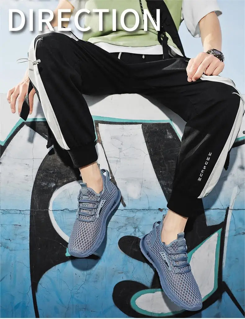 Men's Shoes Summer Hollow Mesh Breathable Shoes Men Casual Sports Running Sneakers Fashion Comfortable Mens Beach Shoes