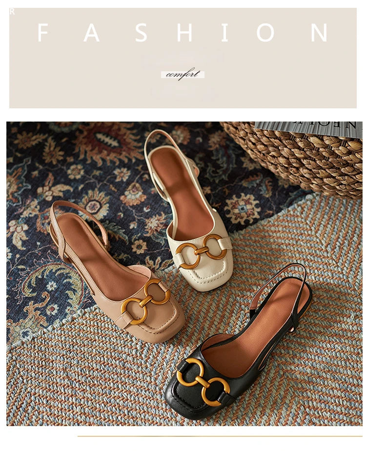 Retro Women Sandals Fashion Low-heeled Shoes Slingback Suede Office Ladies Shoes High Quality Elegant Slip on Woman Flat Sandals