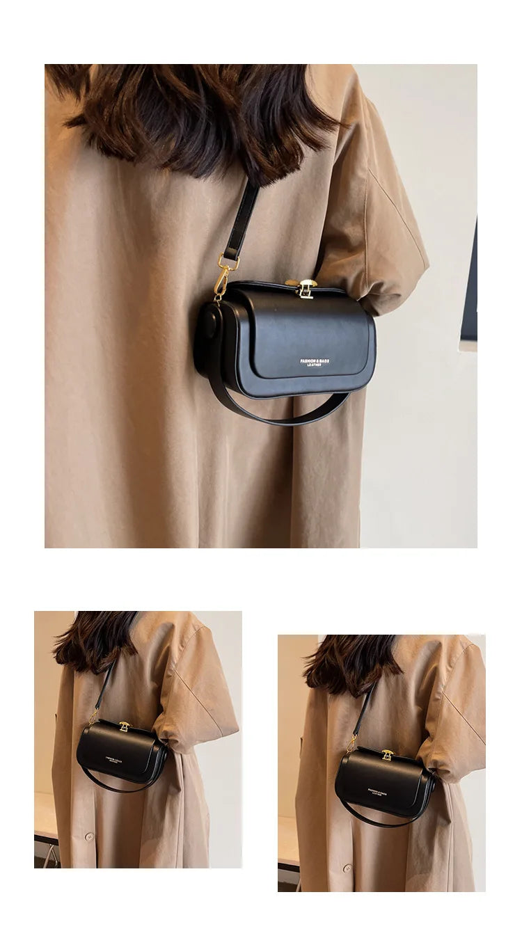 Classic Black Shoulder Bag Women's Versatile Retro Crossbody Square Bags 2024 New Large Capacity Textured Leather Flap Handbags