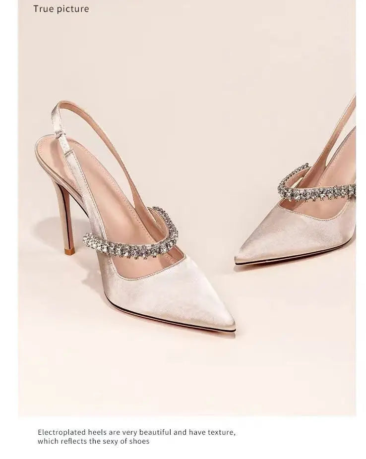Women's Water Diamond 2025 New Slim Heeled Pointed High-heeled Shoes with A Headband and Sandals for Women's Singles