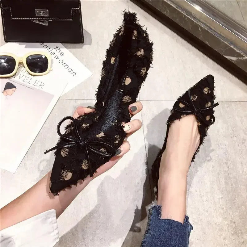 Pointed Toe Woman Flats White with Bow Shoes for Women