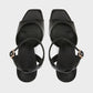 Black Patent Leather Ankle Strap Buckle Heeled Sandals Women Sexy Square Open Toe High Heels Summer Elegant Party Office Shoes