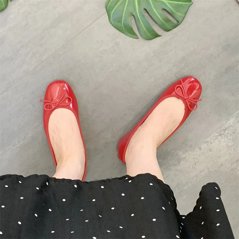 Women Flat Heel Outdoor Casual Mary Jane Red New  Flat Shoes Fashion Shallow Slip On Ladies Elegant Ballerinas Soft Shoes