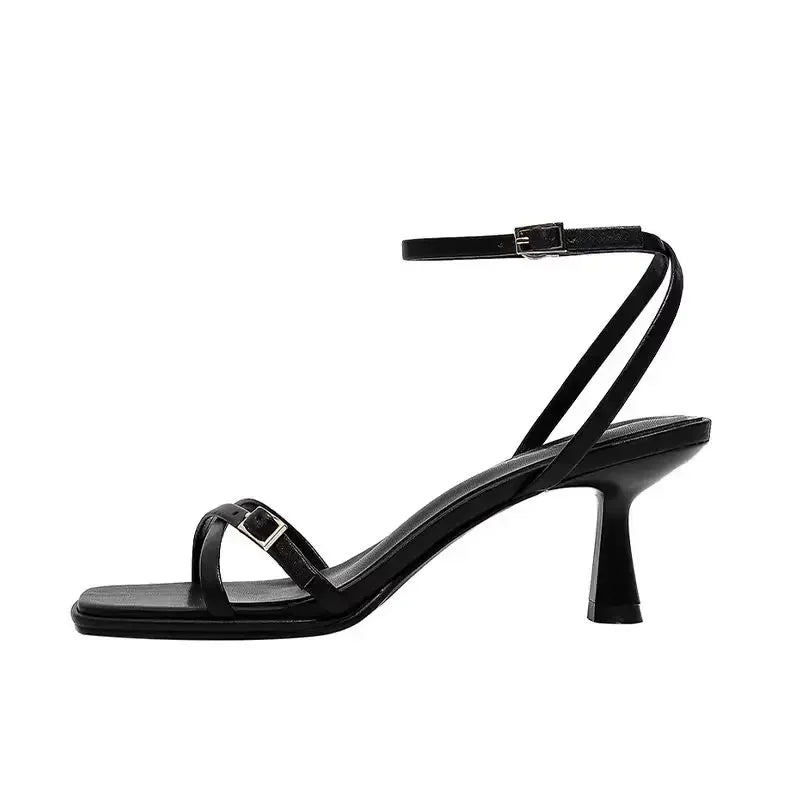 2025 designer women's new fashion letter high heels black super high heels stilettos lace-up sandals for women