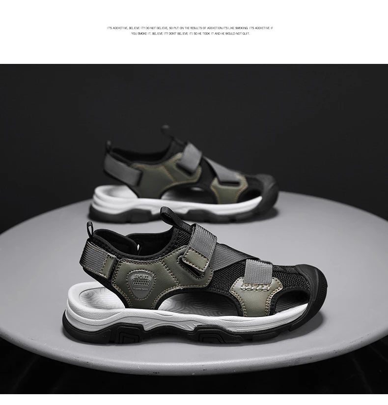Sandals for Men's Summer New Cowhide Casual Beach Shoes, Genuine Leather for Men's Anti Slip Middle-aged Sandals and Slippers
