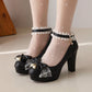 Summer Ladies Platform High Heels Cute Bow Lace Princess Mary Jane Lolita Shoes Blue Purple Party  Dress Pumps Big size 33 43