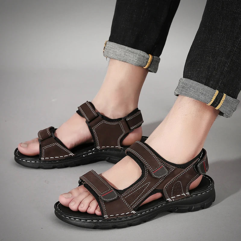 Outdoor Leather Men Sandals Summer Casual Shoes For Men Beach Sandals Soft Breathable Men Shoes Plus Size 38-48