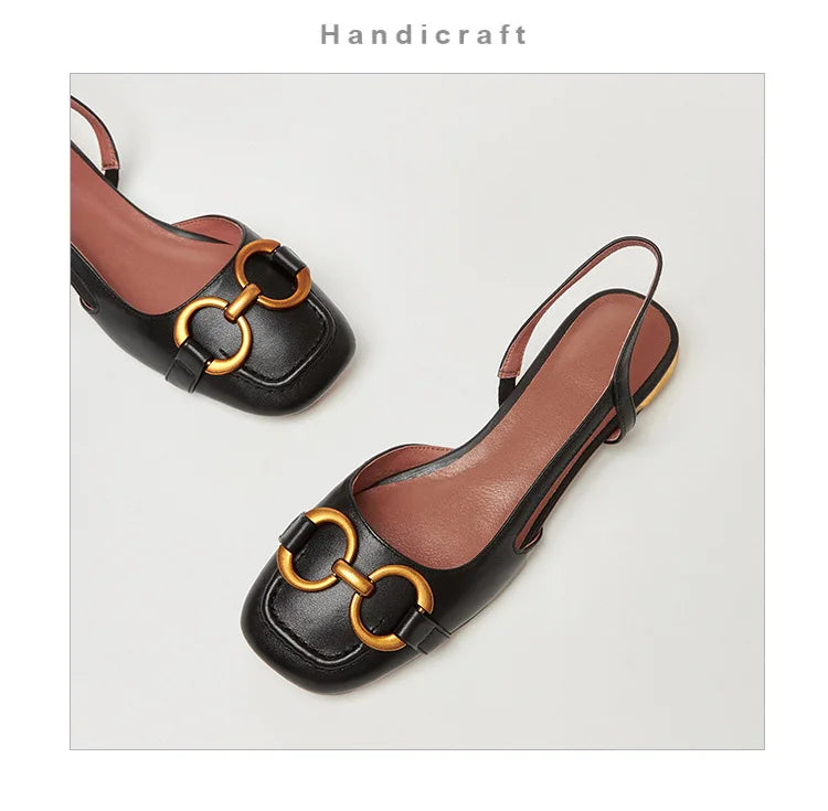 Retro Women Sandals Fashion Low-heeled Shoes Slingback Suede Office Ladies Shoes High Quality Elegant Slip on Woman Flat Sandals