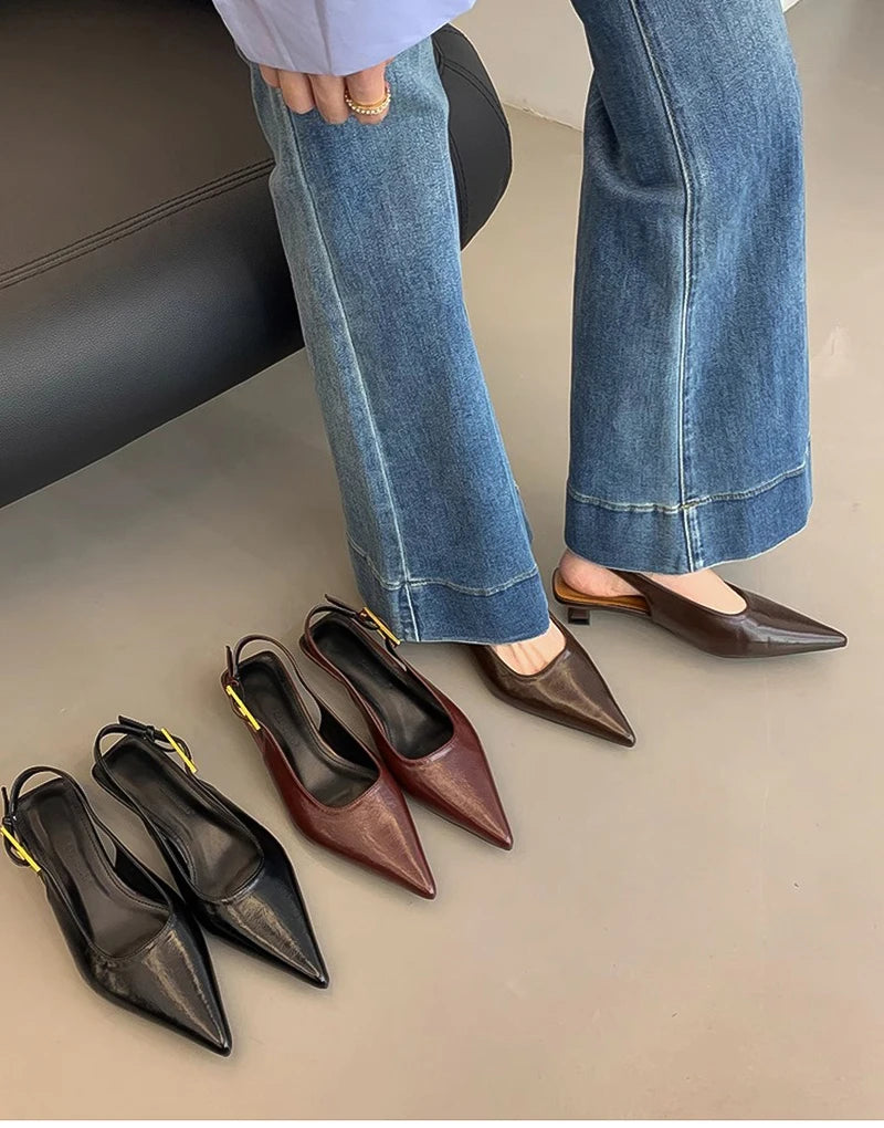 Summer Pointed Toe Women Sandals Fashion Singbacks Mules Shoes Ladies Elegant Low Heel Stripper Party Sandalias