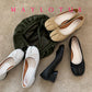 Split Toe 3cm Heel Tabi  Shoes Slip On Leather Comfy Shoes Soft Bottom solid Ladies Moccasins with Bowknot