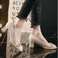Women's Mid-heel 5.5CM 2024 Summer French Style Back Empty Female Thick Heel Square Toe Mary Jane Shoes Black Green Talon Femme